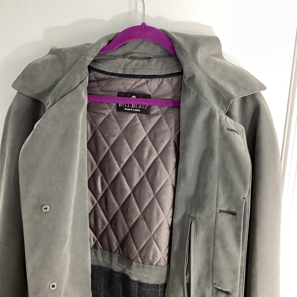 VTG BILL BLASS BLACK LABEL MEN'S 42REG GRAY LONG TRENCH COAT REMOVABLE LINER - Picture 9 of 15